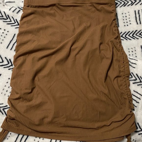 Brown Ruched Drawstring Mini Skirt - Picture 2 of 2